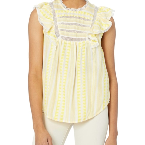 Ella Moss Kinslee Yellow and White Ruffle Top - Picture 1 of 8